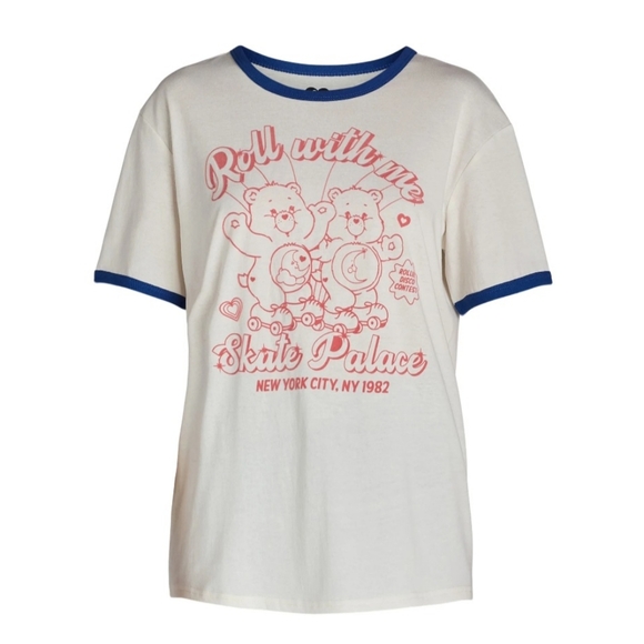 Care Bears tee T-Shirt 80's Style NWT White Blue Red Roller Skating T Shirt - Picture 2 of 6